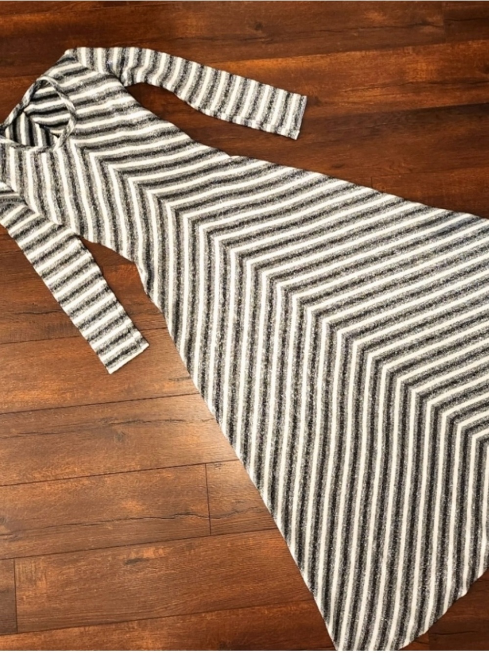 Vintage lurex striped sweater maxi dress black silver shimmer mam'selle XS